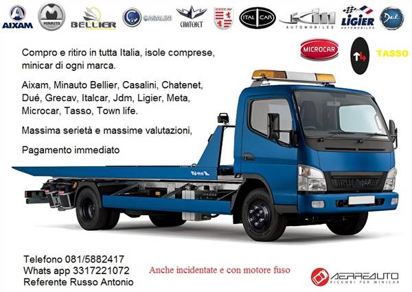 COMPRO E RITIRO MINICAR IN TUTTA ITALIA, AIXAM LIGIER CHATENET MICROCAR JDM